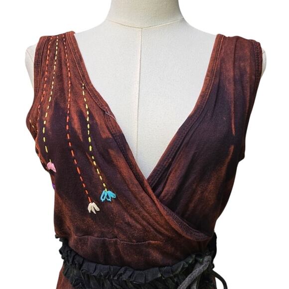 NEW Rising International Boho Handmade Tie Dye Embroidered Maxi Dress XL Nepal - Picture 2 of 12